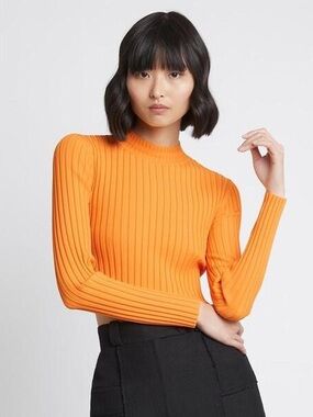 Cropped Ribbed Mock Neck crop Sweater in Bright Orange